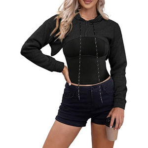 Sweat-shirts courts pour femmes en couleur unie, vêtements d'hiver, vente directe d'usine, respirants, anti-boulochage, sweat-shirts courts pour femmes - Product Image 6