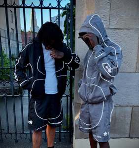 कस्टम पुरुष खिलाड़ी ने विंडप्रूफ चिंतनशील ज़िप-अप पॉलिएस्टर नायलॉन ट्रैक जैकेट शॉर्ट्स फ्रंट वाटरप्रूफ ट्रैकसूट - Product Image 3