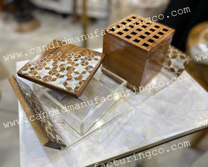 Diseño de grabado de madera de acacia natural Bakhoor Juego de caja de 3 piezas y bandeja para servir Quemador de incienso Calidad elegante de Candid - Product Image 3