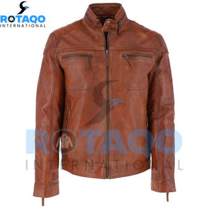 แจ็คเก็ตหนังแท้คุณภาพดีที่สุดสำหรับผู้ชาย สไตล์ไฮสตรีท สำหรับฤดูใบไม้ร่วงและฤดูหนาว ย้อมสีเรียบๆ พร้อมบริการ OEM แจ็คเก็ตหนังผู้ชาย - Product Image 1