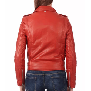 Nuevo diseño Biker Style 100% Pure Lambskin Leather Chaqueta de motocicleta Abrigo Biker Style Red Moto Jacket para mujer - Product Image 5