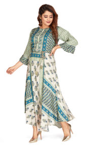 Vestido étnico de estilo pakistaní Kurti de muselina de viscosa larga para mujeres indias con estampado de colocación digital para adultos y niñas listas para fiestas - Product Image 4