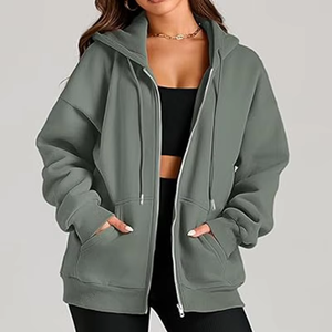 Custom logo Pattern Women's Sweatshirts Breathable Soft Casual Simple <b>Zip</b> <b>up</b> Drawstring Hoodies <b>Jacket</b> - Product Image 1