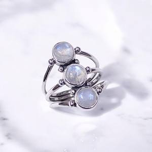 Bague triple en argent sterling 925 avec trois pierres précieuses naturelles pour femmes, bijoux fins, tendance, à porter tous les jours, design unique - Product Image 2