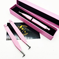 Pince à épiler de précision antistatique en acier inoxydable rose avec poignée diamantée pour extensions de cils, volume 90 degrés, personnalisable