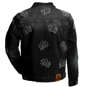 Veste en jean noire pour homme, design délavé, fermeture à boutons, manches longues, style urbain décontracté, vêtement extérieur en jean - Product Image 2