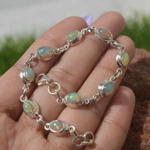 Natural Ethiopian Opal 925 Sterling <b>Silver</b> Adjustable <b>Bracelet</b> Handmade Gemstone Jewelry Elegant Gifts Women - Product Image 5