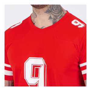 เสื้อฟุตบอลอเมริกันเย็บปักลายสีแดงขาวผ้าโพลีเอสเตอร์100% 2025ดีไซน์ใหม่ - Product Image 5
