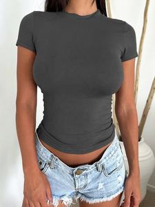 T-shirt OEM Femme Printemps-Été Sexy Dos Nu Couleur Unie Manches Lanterne Longueur Standard avec Logo Avant - Product Image 6