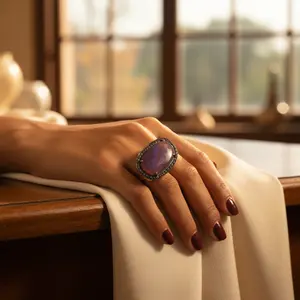 Anillo de Diamantes y Rubíes Chapado en Oro para Mujer, Joyería Elegante de Lujo - Product Image 2