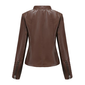 Chaqueta de Cuero para Mujer de Diseño Premium, Transpirable, Resistente al Viento, Elegante, Corte Ajustado, Estilo Motociclista, Textura Suave, Cómoda, de Algodón - Product Image 5