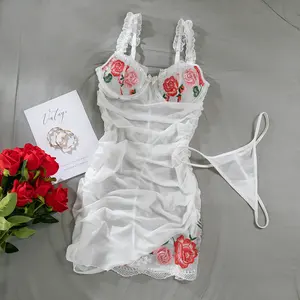 Vente en gros personnalisé OEM Robes Slim Fit élégantes et sexy pour femmes pour soirée Mini robe moulante en dentelle brodée à chaud - Product Image 4
