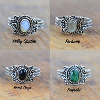 Solide 925 argent Sterling plaqué pierre précieuse naturelle en gros en vrac Lot ovale lunette réglage anneau à la main bijoux de mode femmes
