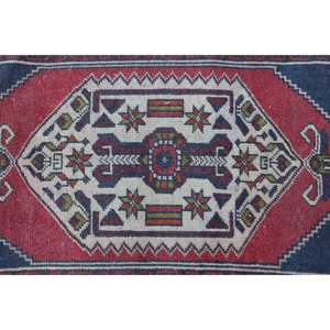 Vintage Rug, 1.7x3.5 ft Small Rug, <b>Red</b> Moroccan <b>Wool</b> Turkish Rug - Product Image 5