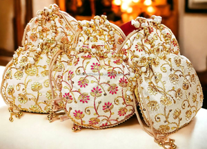 Handmade Embroidery Bohemian Unisex Drawstring <b>Potli</b> <b>Bags</b> Sequin Work Silk Lining Lock Closure Return Gifts Indian Wedding - Product Image 3