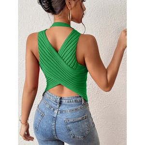 Blusa de punto sin mangas con detalle cruzado en la espalda para mujer, 35776 - Verde - Product Image 3