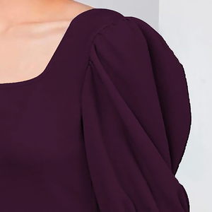 Haut court à col carré solide pour femmes avec décoration de boutons en dentelle tissée à manches courtes et bouffantes pour vêtements décontractés d'été - Product Image 2