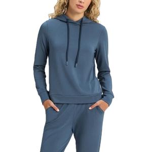 Premium Terry Cotton Women's Slim Fit Hoodie Casual <b>String</b> Pullover Custom Logo Breathable Blank Yoga <b>Top</b> No Pocket Split Hem - Product Image 5