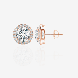 Boucles d'oreilles en or 9 carats avec halo de diamants de laboratoire taille ronde - Product Image 4