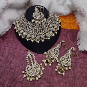 Conjunto de Gargantilla con Cuentas Chapadas en Oro de Diseño, con Cristales Austríacos de Primera Calidad, una Pieza Impresionante para Fiestas - Product Image 4