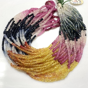 Cuentas de forma de Rondelle facetadas de zafiro múltiple de 3mm de calidad fina, piedras preciosas naturales, taladro central de hebra larga de 15 pulgadas para joyería - Product Image 2