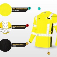 Sweat-shirt de travail réfléchissant de haute qualité à manches longues, haute visibilité, en polyester antibactérien, certifié CE, séchage rapide