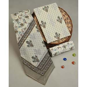 Pour le matériel de robe non cousu en coton pur blanc cassé imprimé (SHKS1193) taille libre - Product Image 1