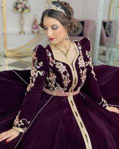 2025 nueva llegada caftán marroquí caftán terciopelo púrpura muy encantador vestido llamativo bordado a mano en - Product Image 1