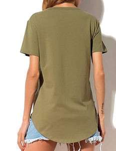 Camiseta de verano para mujer, Camiseta 100% de algodón y poliéster con cuello redondo profundo, camiseta ligera con dobladillo curvo, camiseta para mujer - Product Image 2