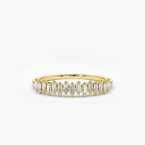Anillo de Compromiso de Oro Sólido de 14K con Media Eternidad y Diamantes Cultivados en Laboratorio, Engaste Vertical de Baguette, Anillo de Boda Apilable para Mujer - Product Image 1