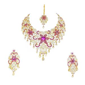Ensemble de bijoux de mariée de luxe, collier, boucles d'oreilles, diadème, alliage, cristal, strass, design floral, vintage, fête de mariage, bijoux pour femmes, rose - Product Image 3