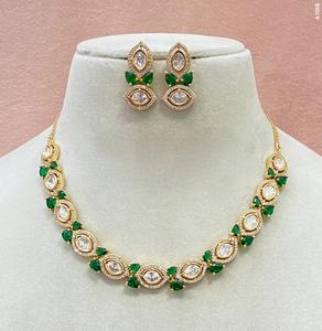 Glamorous Premium Quality <b>Gold</b> Plated Moissanite Classic Necklace <b>Set</b> with <b>Earrings</b> for Wedding Party & Engagement Wear Women - Product Image 5