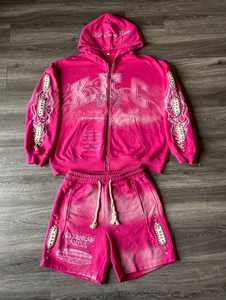 Streetwear personnalisé avec fermeture éclair et délavage à l'acide sweat-shirt à capuche de jogging 2 pièces vêtements pour femmes ensemble veste courte à manches courtes pour femmes - Product Image 4