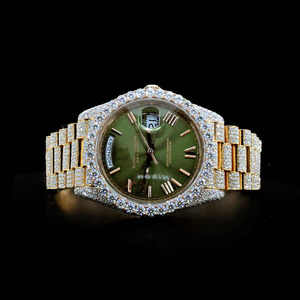 Montre de luxe antique montre-bracelet en acier inoxydable Moissanite diamant clouté cadran analogique affichage glacé haute couture affaires - Product Image 1