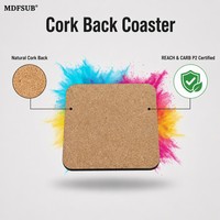 Sous-verre carré en MDF de 95 mm certifié REACH & CARB P2 avec dos en liège, blanc brillant, pour sublimation, tapis de tasse à presser à chaud, logo personnalisé MDFSUB
