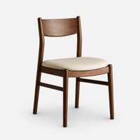 Chaise de salle à manger mobile en bois massif de style rétro, luxe léger, siège rembourré en cuir PU, dossier confortable, design simple