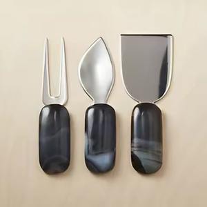 Ensemble de couteaux à fromage trancheuse en acier inoxydable 4pc de style attrayant avec manche en marbre pour servir le petit déjeuner au fromage - Product Image 3