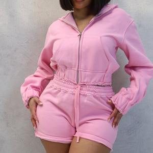 ชุดเซ็ตเสื้อฮู้ดดี้และกางเกงวอร์มผ้าเฟรนช์เทอร์รี่เนื้อหนา สีพื้น แต่งดีเทลแบบดิสเทรส สำหรับผู้หญิง - Product Image 2