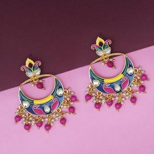 Kriaa bleu Meenakari et perles Kundan boucles d'oreilles fines 1314214F bijoux - Product Image 1