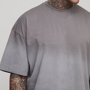 T-shirt décontracté surdimensionné en coton épais 100% pour homme, col haut personnalisé, épaules tombantes, noir, taille plus - Product Image 6