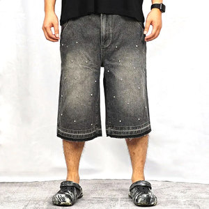 Short personnalisé délavé à l'acide pour hommes 100% toile de coton motif solide avec strass Grande valeur! En vente - Product Image 2