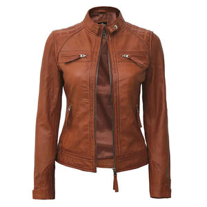 Veste en simili cuir pour femme automne-hiver, couleur unie, col montant, coupe ajustée, manches longues, fermeture éclair, vêtement d'extérieur basique - Product Image 4