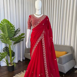 Sari en soie douce tendance avec broderie lourde et travail de perles, chemisier pour les fêtes, acheter auprès du fabricant - Product Image 1