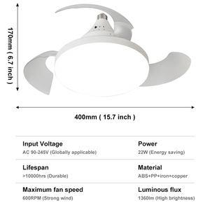 Tcl E27 ổ cắm có thể thu vào vô hình Blades <span class=keywords><strong>fan</strong></span> hâm mộ Đèn LED quạt trần với bóng đèn với điều khiển từ xa cho phòng ngủ nhà - Product Image 3