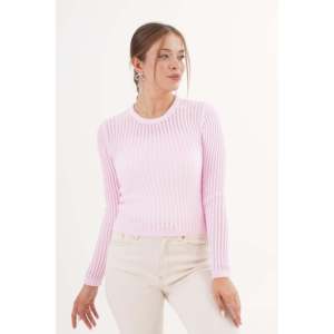 Combinaison en tricot rose transparente à col rond pour femme - Product Image 5