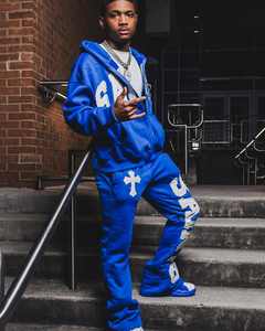 Hot Selling High Street Two Piece Sets Sweatsuits Custom Appliauq Embroidery <b>Patched</b> Men Hoodies Sweatpants Set Tracksuits - Product Image 4