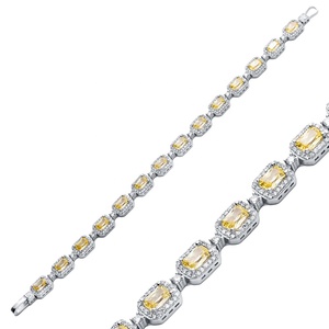 Rectangle Shape Citrine CZ Design Shiny Tennis <b>Bracelet</b> for <b>Women</b> Wholesale 925 <b>Sterling</b> <b>Silver</b> Jewelry - Product Image 1