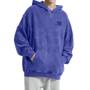 Sudadera con capucha de lavado ácido para hombre de ajuste relajado con sensación ligera Sudadera con capucha mezclada de algodón para hombre con tono de lavado ácido - Product Image 1