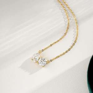 Collier tendance classique pour femme en argent sterling 925 avec pendentif double moissanite couleur D VVS, bijoux de fiançailles, Toi et Moi - Product Image 5