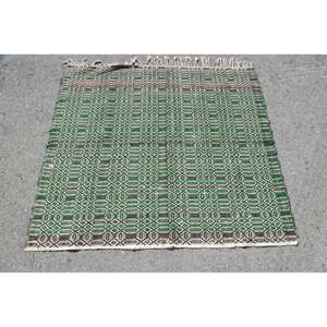 Vert Blanc Classique Vintage Tapis Turc 4.8ft X 4.2ft Laine Matériel Latex Support Patchwork Jacquard Armure Couloir Rectangulaire - Product Image 1